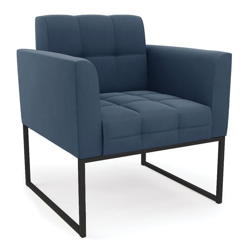 Poltrona Elisa Suede Base Metálica Industrial Preto - D`rossi Cor Azul Marinho