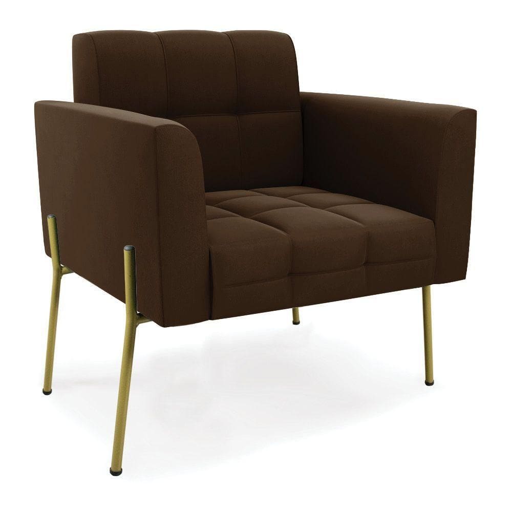Poltrona Pé De Ferro Dourado Para Sala Elisa Suede D03 - D`rossi Cor Marrom