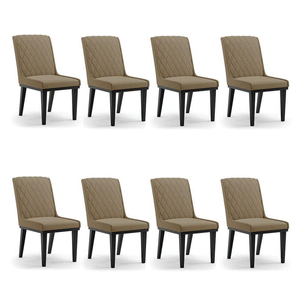 Cadeira Sala De Jantar Base Madeira Preto Kit 8 Sofia Suede Marrom Rato D03 - D`rossi