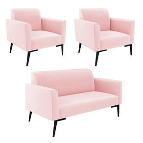 Sofá Namoradeira Com 2 Poltronas Pés Villach Marisa Suede Rosa Bebê D03 - D`rossi