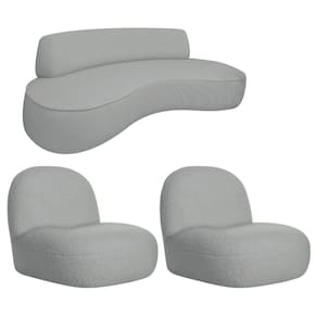 Sofá Curvo 200cm 3 Lugares E 2 Poltrona Amsterdã Bouclé - Doce Sonho Móveis Cor Cinza