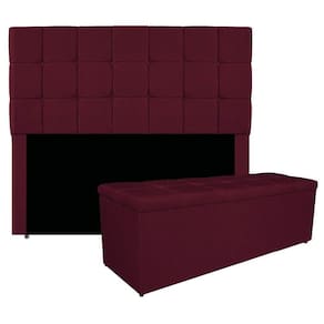 Kit Cabeceira E Calçadeira Manchester 160 Cm Queen Size Suede Cor Bordô
