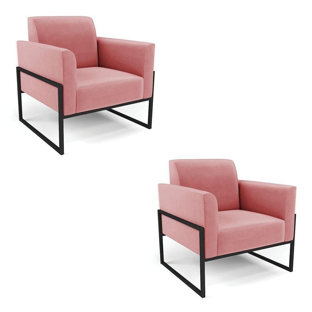 Kit 2 Poltronas Base Industrial Alta Preto Marisa Suede D03 - D\`rossi Cor Rose