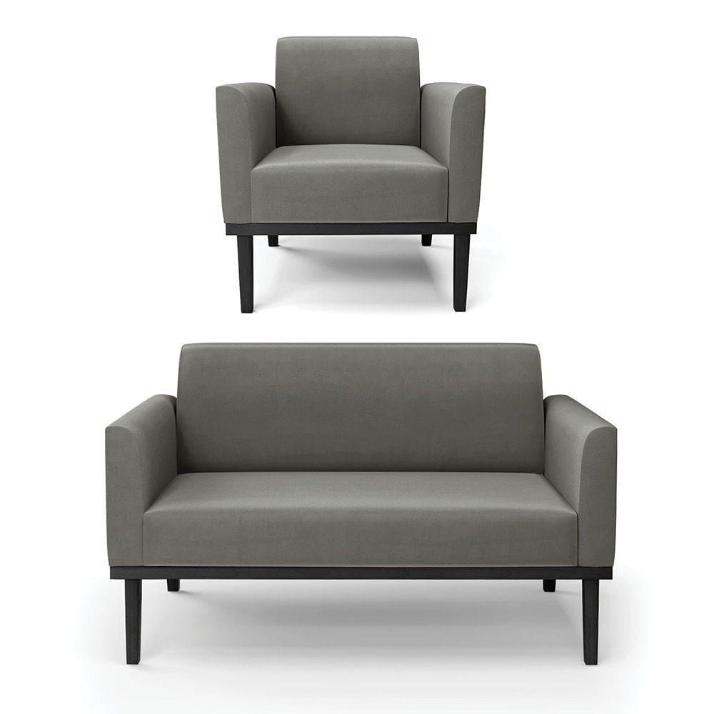 Sofá Namoradeira Com Poltrona Base De Madeira Fixa Preto Marisa Suede D03 - D`Rossi Grafite