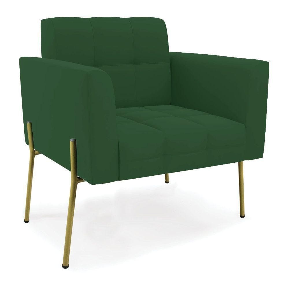 Poltrona Pé De Ferro Dourado Para Sala Elisa Veludo D03 - D`rossi Cor Verde