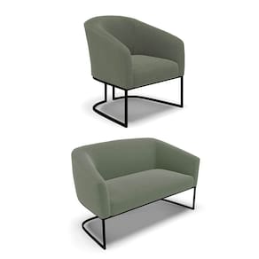 Sofá Namoradeira e Poltrona Industrial Preto Stella Bouclê Menta D03 - D`Rossi