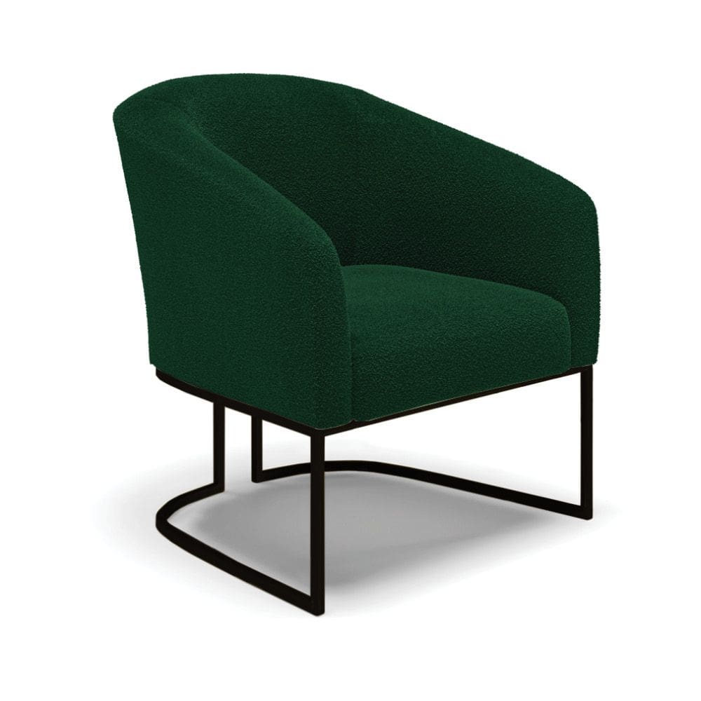 Poltrona Decorativa Base Industrial Preto Stella Bouclê Verde D03 - D`Rossi