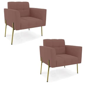 Poltrona Pé De Ferro Dourado Para Sala Kit 2 Elisa Veludo D03 - D`rossi Cor Rose