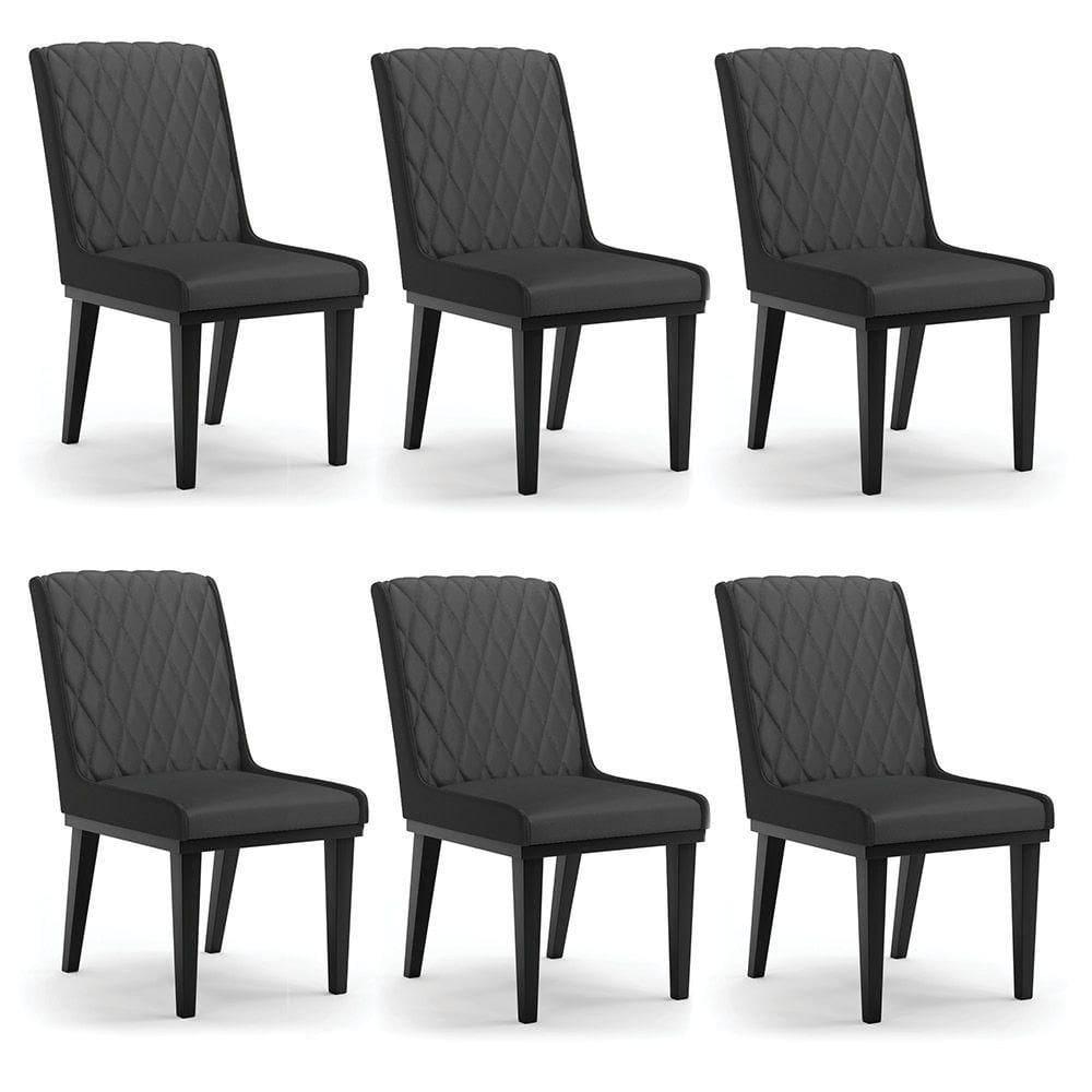 Cadeira Sala De Jantar Base Madeira Preto Kit 6 Sofia Sintético D03 - D`rossi Cor Preto