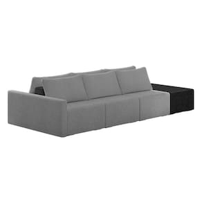 Sofá Ilha Modular Living Com Puff 342cm Georgia K04 Bouclê Grafite/preto - Mpozenato