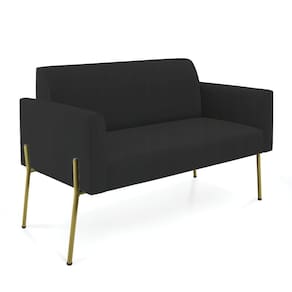 Sofá Namoradeira 2 Lugares Pé De Ferro Dourado Marisa Veludo Preto D03 - D`rossi