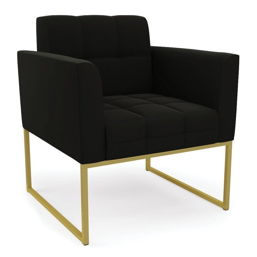 Poltrona Elisa Suede Base Metálica Industrial Dourado - D`rossi Cor Preto