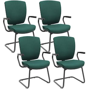 Kit 4 Cadeiras De Escritório Fixa Executiva Office Preto Slim Alta Flexi P03 Poliéster Verde -Lyam