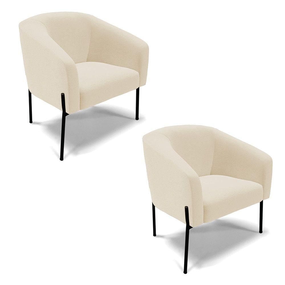 Poltrona Pé De Ferro Preto Kit 2 Stella Linho D03 - D`rossi Cor A19 Bege