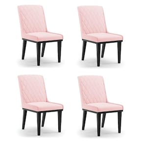 Cadeira Sala De Jantar Base Madeira Preto Kit 4 Sofia Suede Rosa Bebê D03 - D`rossi