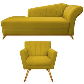 Kit Diva Recamier Vanessa 185cm Lado Esquerdo E 01 Poltrona Laura Suede Amarelo