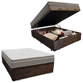 Cama Box Baú Casal Suede + Colchão Sereneprime Molas Ensacadas 138x188x69 Marrom