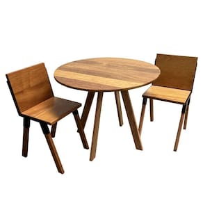 Conjunto De Mesa Eiffel Industrial 90 Cm Com 2 Cadeiras Detroit Madeira Maciça Natural E Ferro Preto Marrom