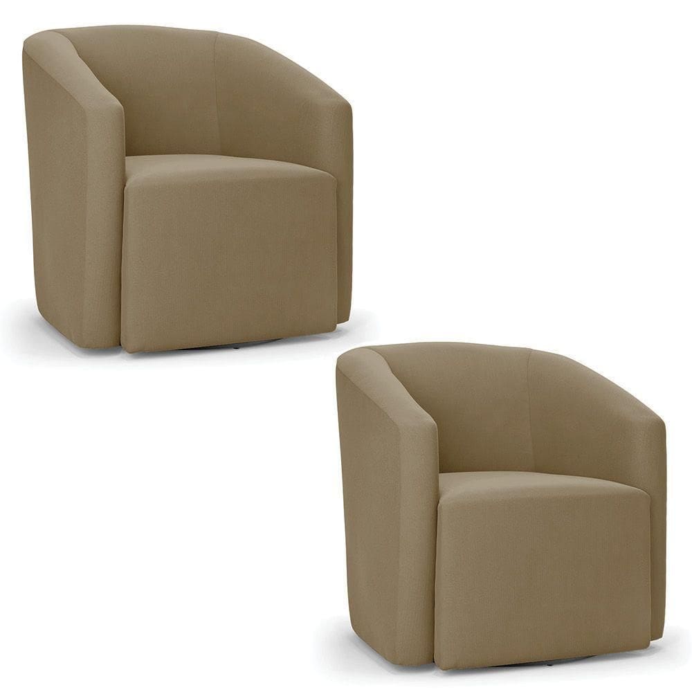 Kit 2 Poltronas Stella Max Suede Marrom Rato Base Giratória - D`rossi