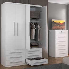 Guarda-roupa 4 Portas 6 Gavetas Modular 1304 Ilan Branco