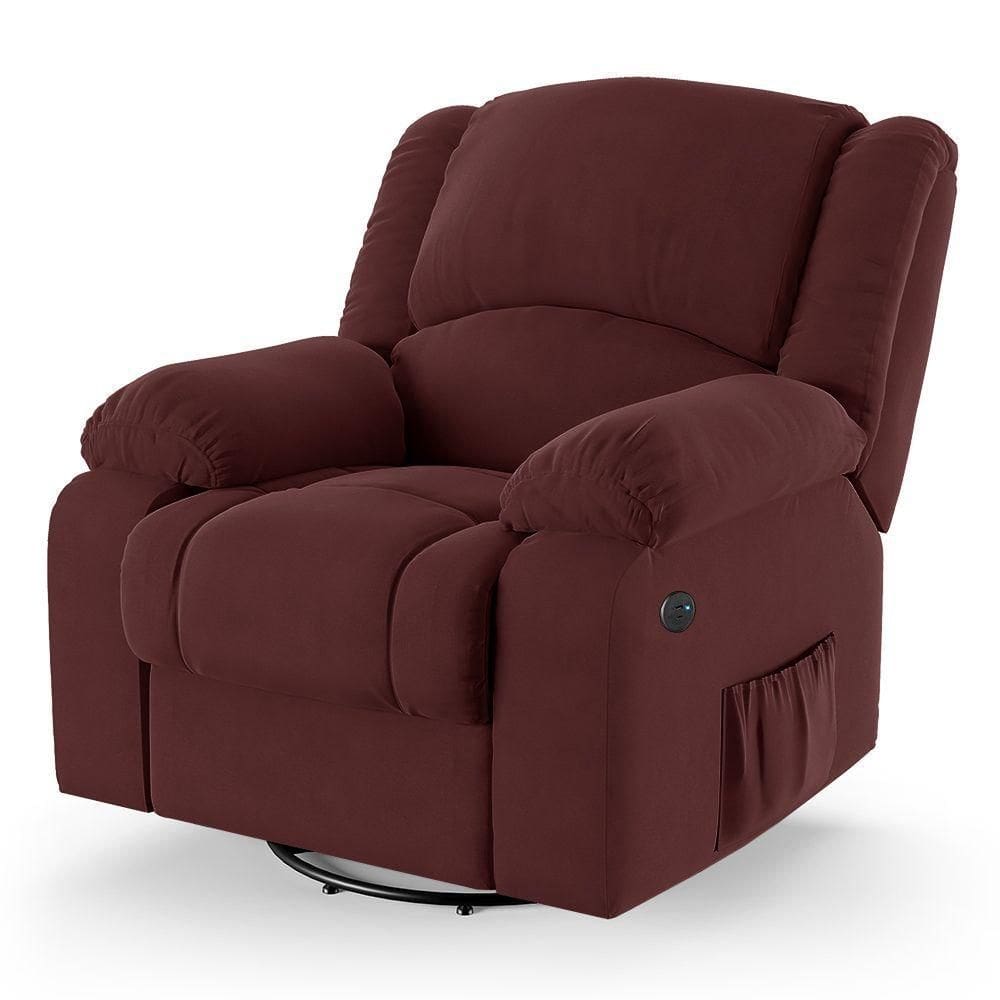 Poltrona Do Papai Reclinável Melim Glider Giratória Usb Veludo Fh1 - D`rossi Cor Vinho