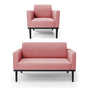 Sofá Namoradeira Com Poltrona Base De Madeira Fixa Preto Marisa Suede D03 - D`Rossi Rose