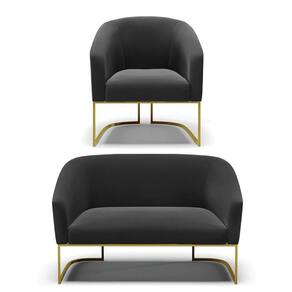 Namoradeira E Poltrona Base Industrial Dourado Stella Suede D03 - D`rossi Cor Preto
