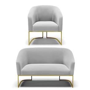 Namoradeira E Poltrona Base Industrial Dourado Stella Suede D03 - D`rossi Cor Cinza