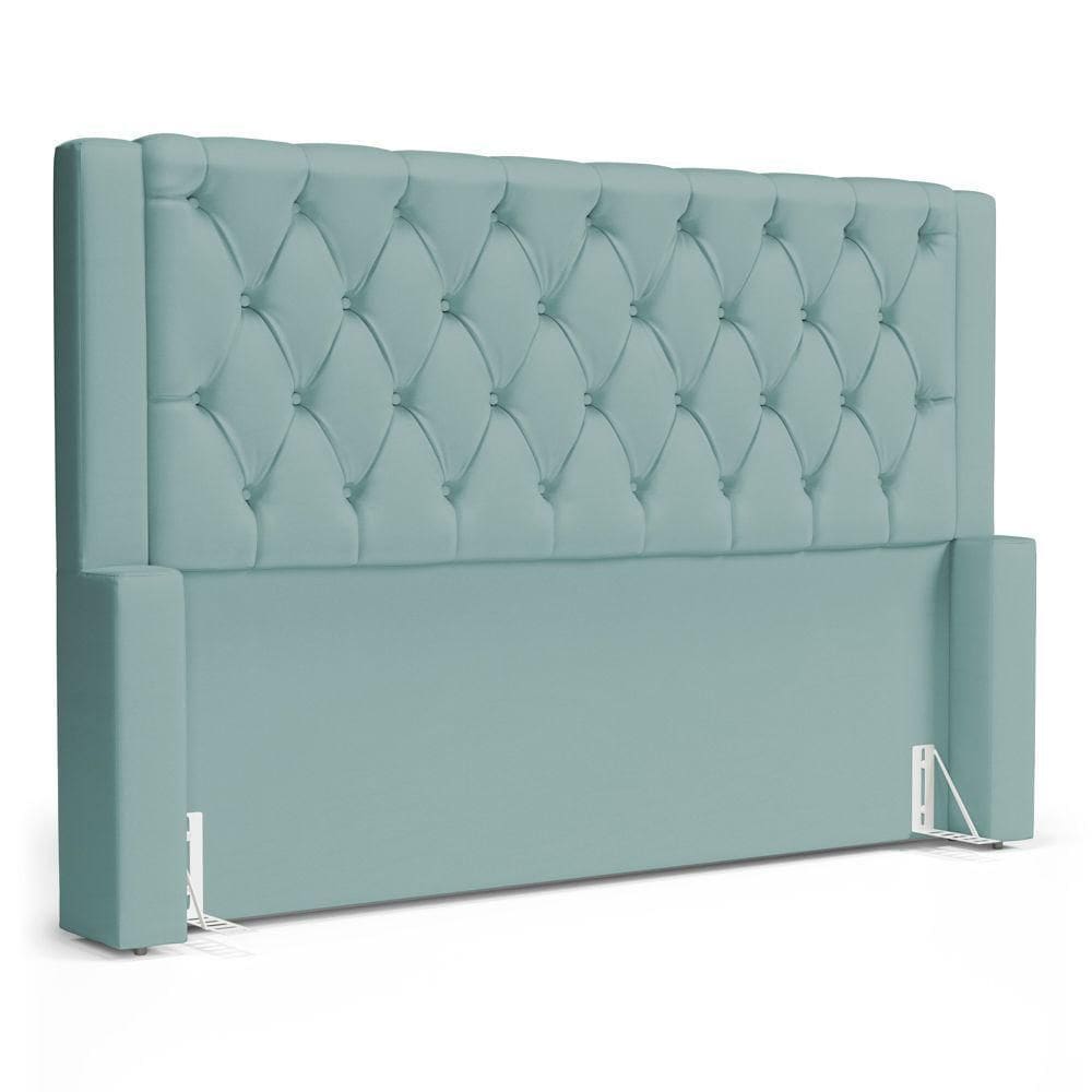 Cabeceira Atena Para Cama Box Casal Padrão 140cm Capitonê Com Frame Veludo Acqua - Desk Design