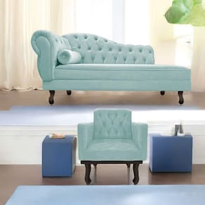 Kit Diva Recamier Diana 185Cm Lado Direito E 01 Poltrona Suede - Doce Sonho Móveis Azul Tiffany