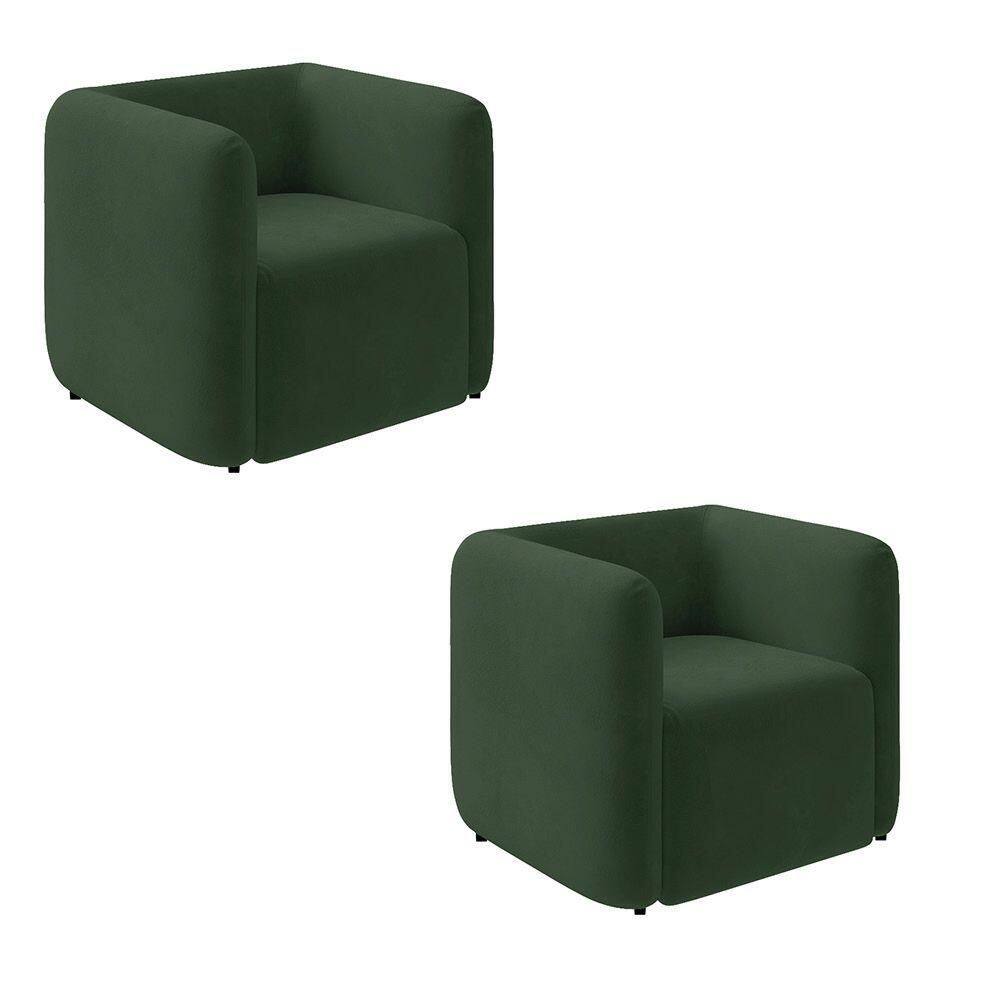 Poltrona Sala De Estar Decorativa Kit 2 Laguna Veludo K01 - D`rossi Cor Verde