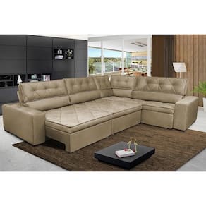 Sofa De Canto Retrátil Reclinável De Molas Cama Inbox Austin 3,65x2,54 Ou 2,54x3,65 Velusoft Castor