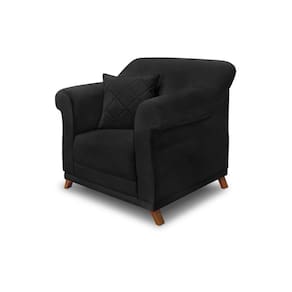 Poltrona Sala De Estar Pé De Madeira Julieta Suede S04 - D`rossi Cor Preto