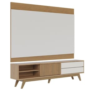 Painel Para Tv 75 Pol Chile E Rack Bancada Itália C05 Freijó Off White Matte Mpozenato