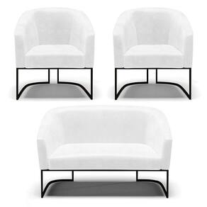 Sofá Namoradeira E 2 Poltronas Base Industrial Preto Stella Corano D03 - D`rossi Cor Branco