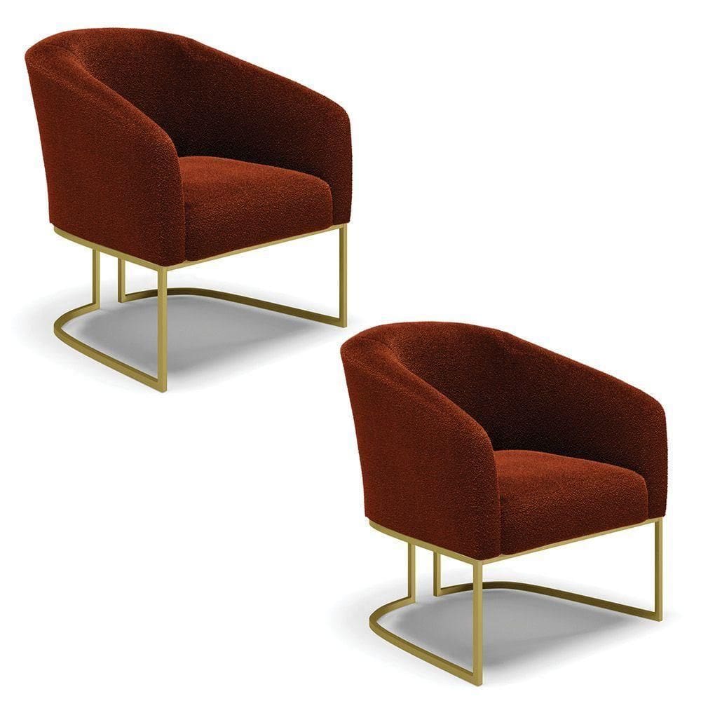 Kit 2 Poltronas Stella Bouclê Terra Base Metálica Industrial Dourado - D`rossi
