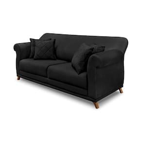 Sofá 2 Lugares Pé De Madeira Julieta 180 Cm Veludo S04 - D`rossi Cor Preto