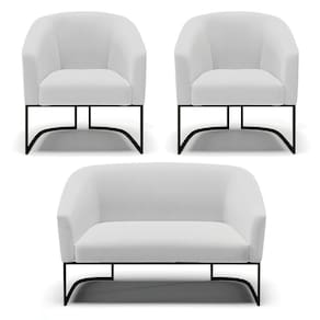 Sofá Namoradeira E 2 Poltronas Base Industrial Preto Stella Linho D03 - D`rossi Cor A05 Cinza
