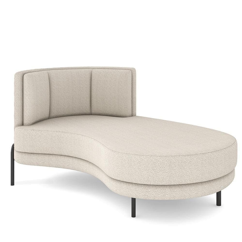 Sofá Chaise Longue Sala De Estar Living Lucca Direito D02 Bouclê Creme B-54 - Lyam Decor
