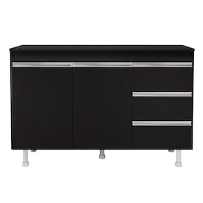 Balcão Gabinete Cozinha Lux 120cm 100% Mdf Com Tampo 02 Portas E 03 Gavetas Preto - Desk Design