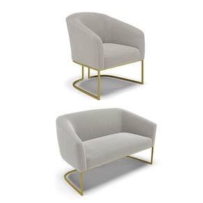 Sofá Namoradeira e Poltrona Industrial Dourado Stella Bouclê Cinza D03 - D`Rossi