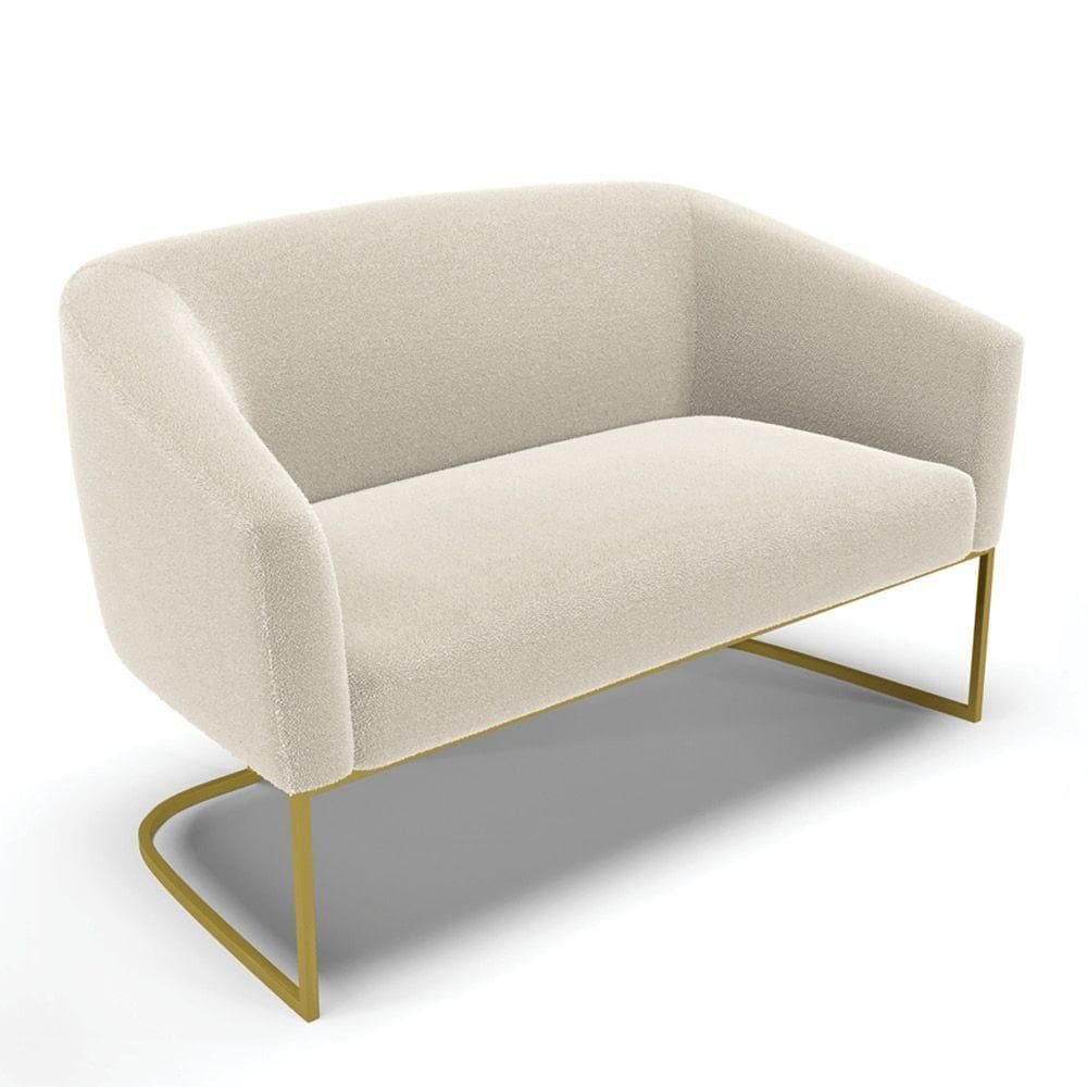 Sofá Namoradeira 2 Lugares Base Industrial Dourado Stella Bouclê D03 - D`rossi Cor Bege