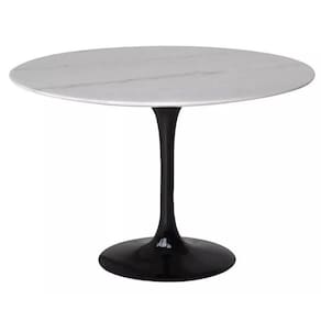 Mesa De Jantar Tulipa Saarinen Redonda 150 Cm Mármore Branco Extra Cor Preto