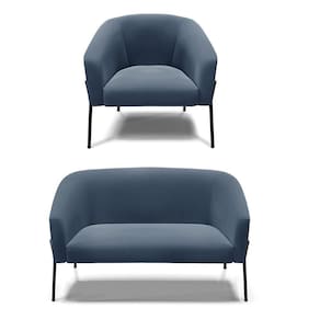 Sofá Namoradeira E Poltrona Pé De Ferro Preto Stella Suede Azul Marinho D03 - D`rossi