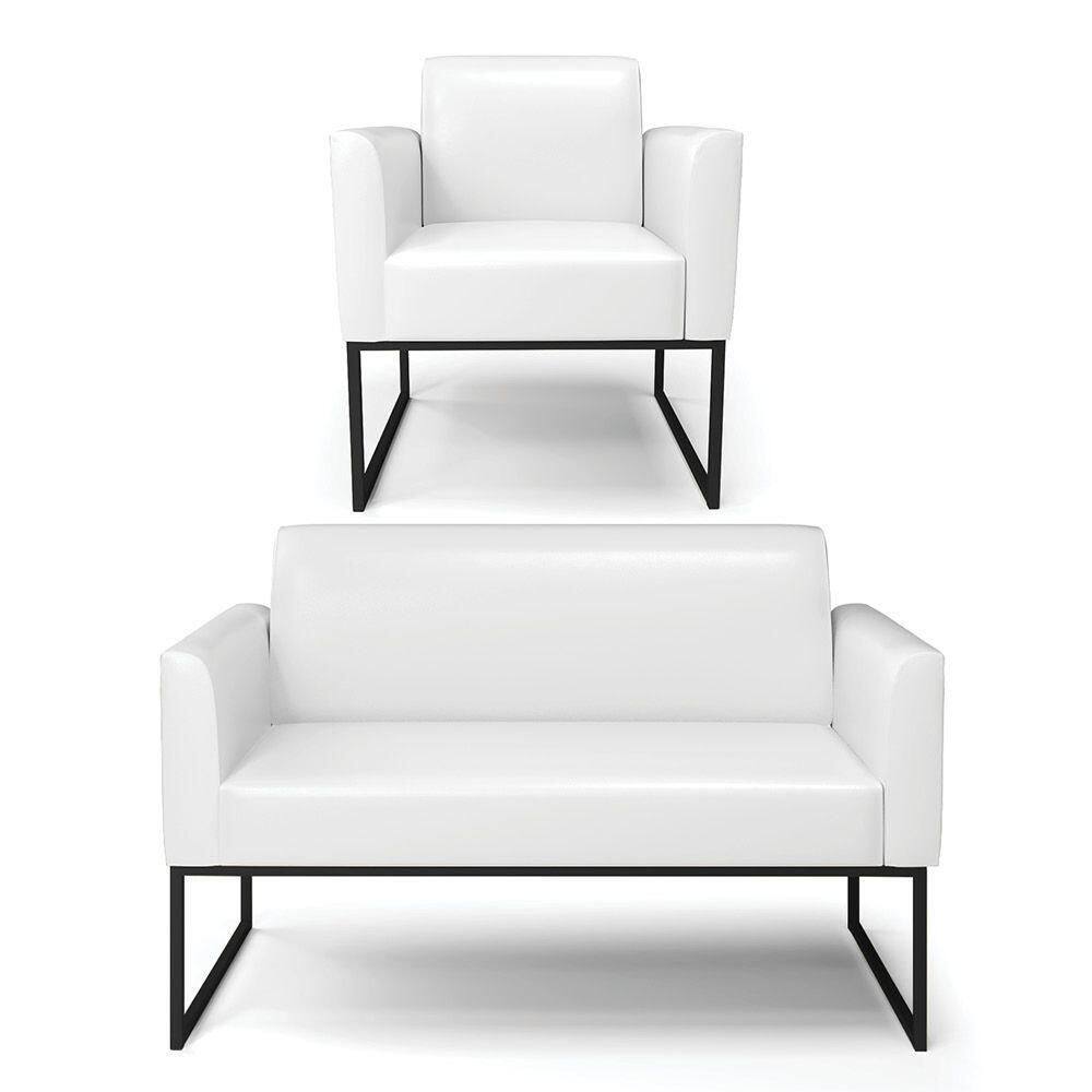 Sofá Namoradeira Com Poltrona Base Industrial Preto Marisa Corano Branco D03 - D`rossi