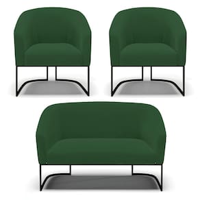 Sofá Namoradeira E 2 Poltronas Base Industrial Preto Stella Veludo D03 - D`rossi Cor Verde