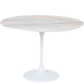 Mesa De Jantar Tulipa Saarinen Redonda 100 Cm Mármore Branco Extra Cor Branco