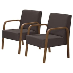 Kit 2 Poltronas Decorativas 1 Lugar Luna Braço Madeira Suede
