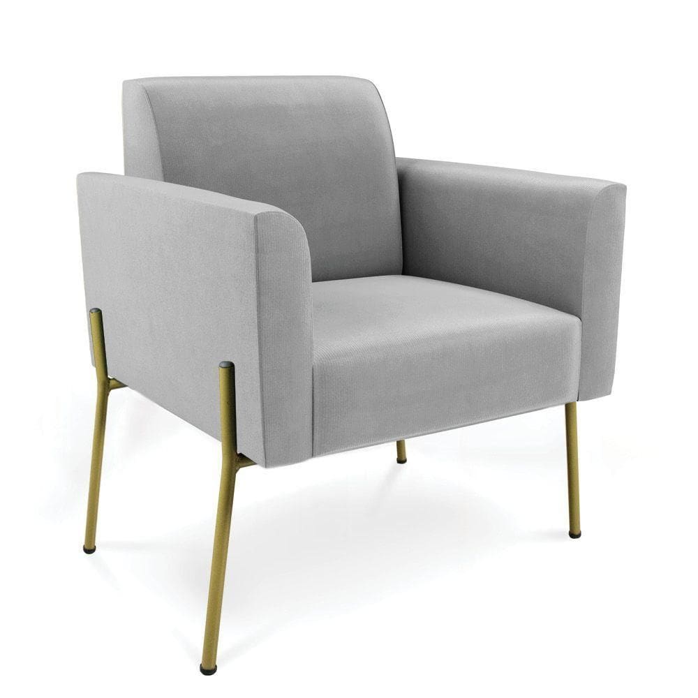 Poltrona Pé De Ferro Dourado Decorativa Marisa Suede D03 Cinza