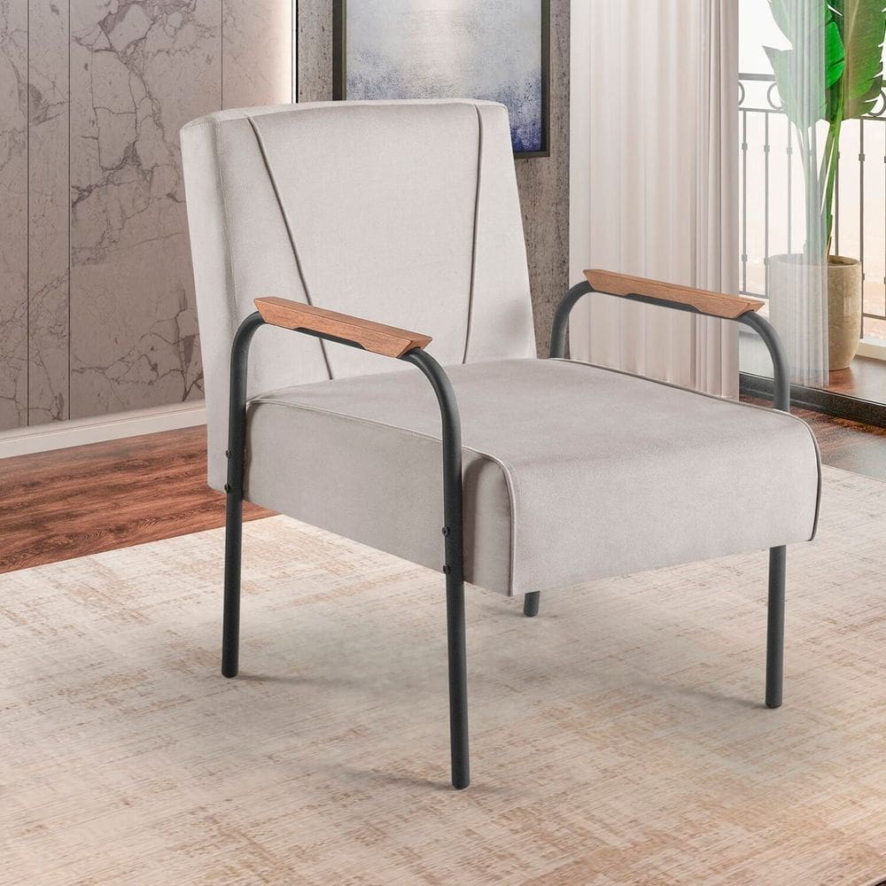 Poltrona para Sala de Estar Apolo Estilo Contemporâneo Bege Médio